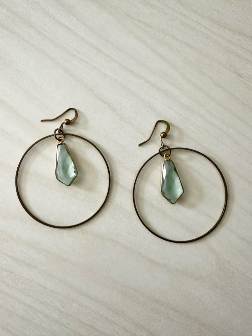 Hoop Earrings with Soft Green Stone Boho